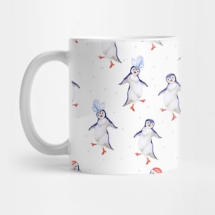 Funny Christmas Penguins Watercolor Pattern Mug